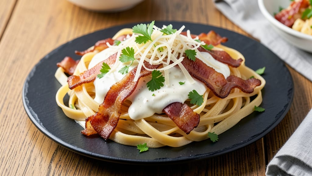 Bacon White Sauce Pasta Recipe: Crispy Crumb Topping Over Rich Creamy Base