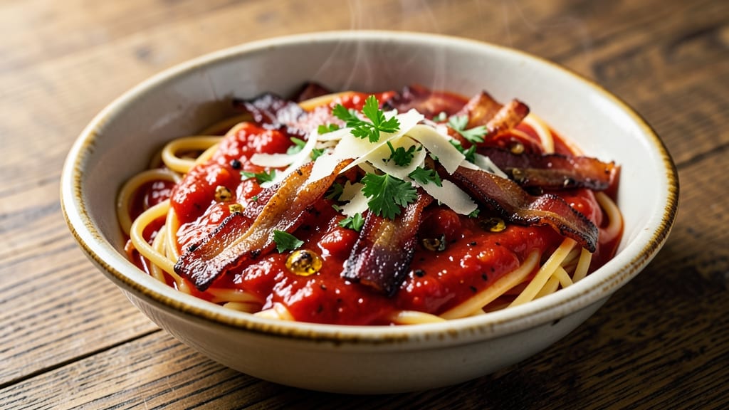 Bacon Spaghetti Sauce Recipe: Smoky Crispy Bits and Rich Tomato Depth
