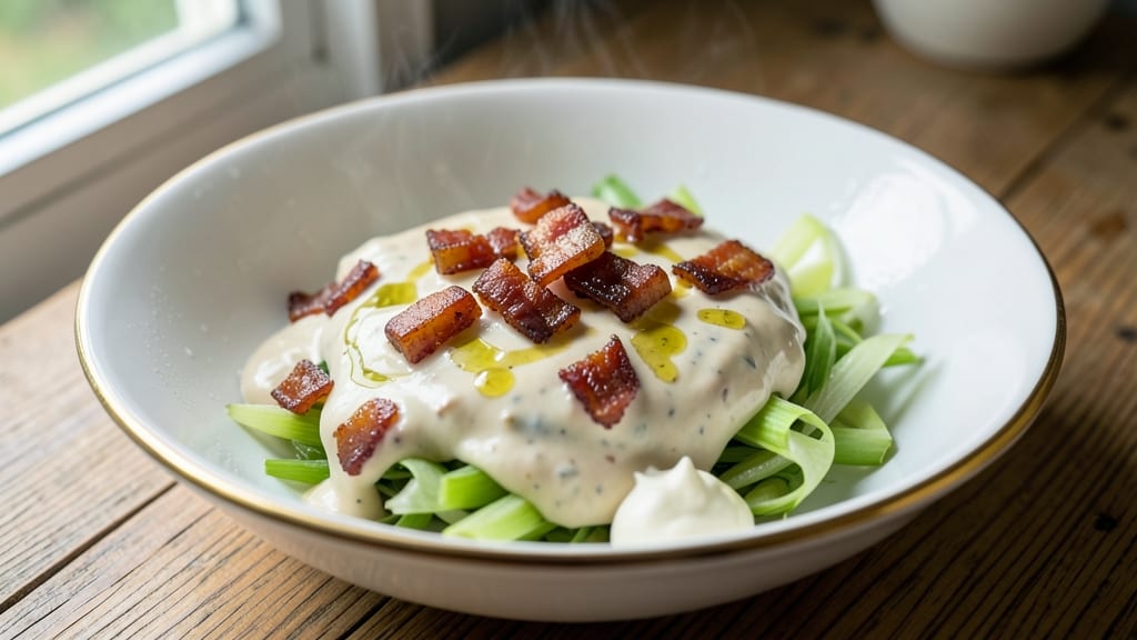 Bacon Ranch Sauce Recipe: Crunchy Celery Crown Over Smoky Cream Base