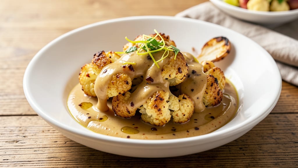 Bang Bang Cauliflower Sauce Recipe: Smoky Chipotle Cream With Crunchy Celery Crown Topping