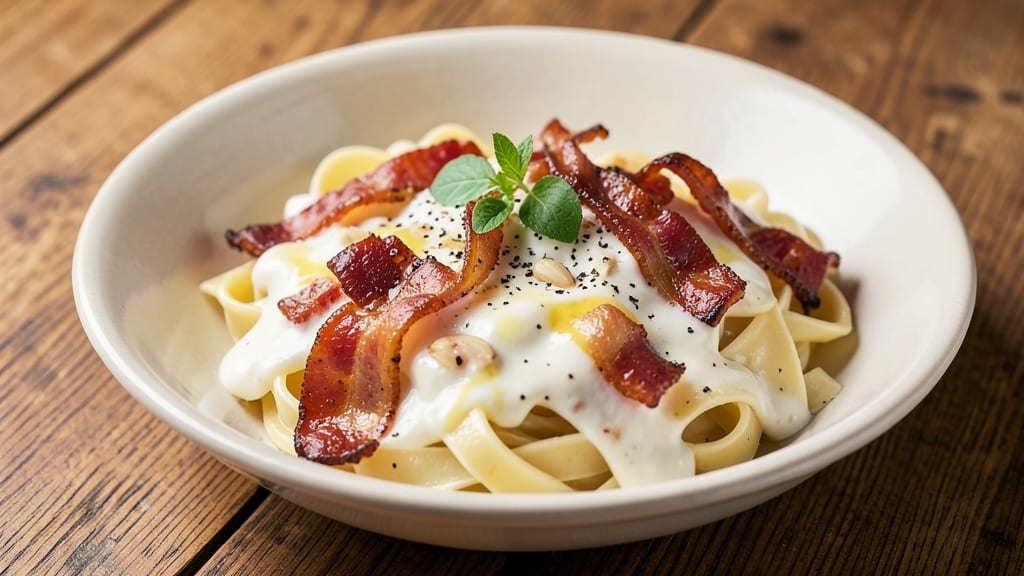 Bacon and Cream Pasta Sauce Recipe: Smoky Crunch Topping Over Velvety Base