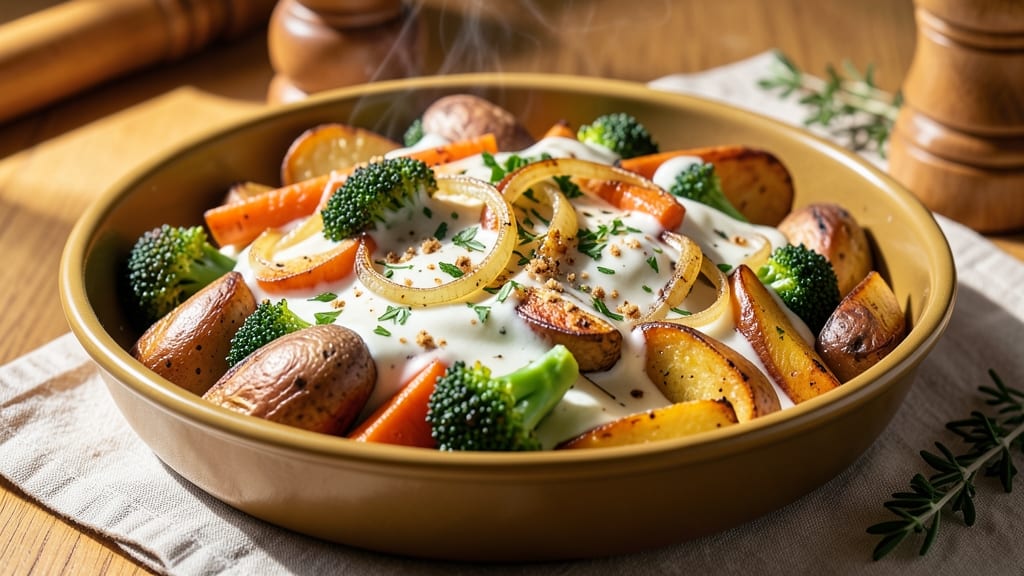 Baked Vegetables in White Sauce Recipe: One-Pan Roasted Crisp-Topped Comfort